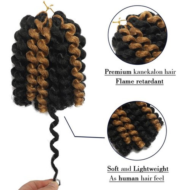 Wand Curl Crochet Braids Hair 8 Inch Jamaican Wand Curl Ombre Crochet Hair Jamaican Bounce Crochet Hair Colored Crochet Braids Ringlet Twist Hair Extension Crochet Hair(5PCS,1BP27)