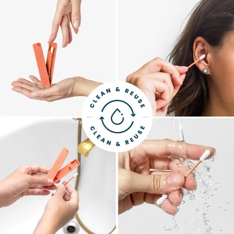 LastSwab® Reusable Cotton Swabs for Ear Cleaning - Sanitary Alternative to Single-Use Q Tips - Easy to Clean - Comes with a Convenient Travel Case Holder - Blue