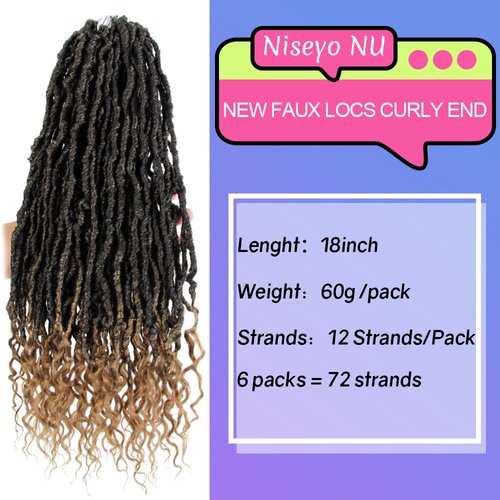 NISEYO NU Soft Locs With Curly Ends 18 Inch 6 Packs, Long Goddess Faux Locs Crochet Hair, T27(Ombre Honey Blonde)