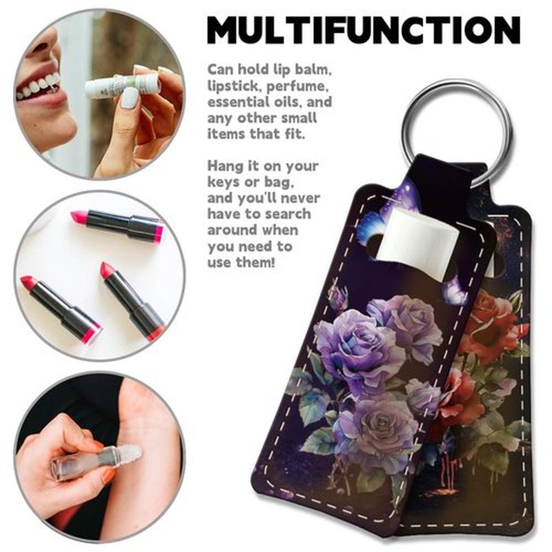 OLYCRAFT 2pcs Lipstick Holder Keychain Roses Butterfly Lip Balm Holders Elastic Diving Fabric Lipstick Keychains Portable Lipstick Holder Bags Lipstick Sleeve Key Ring Holder for Lipstick Chapstick