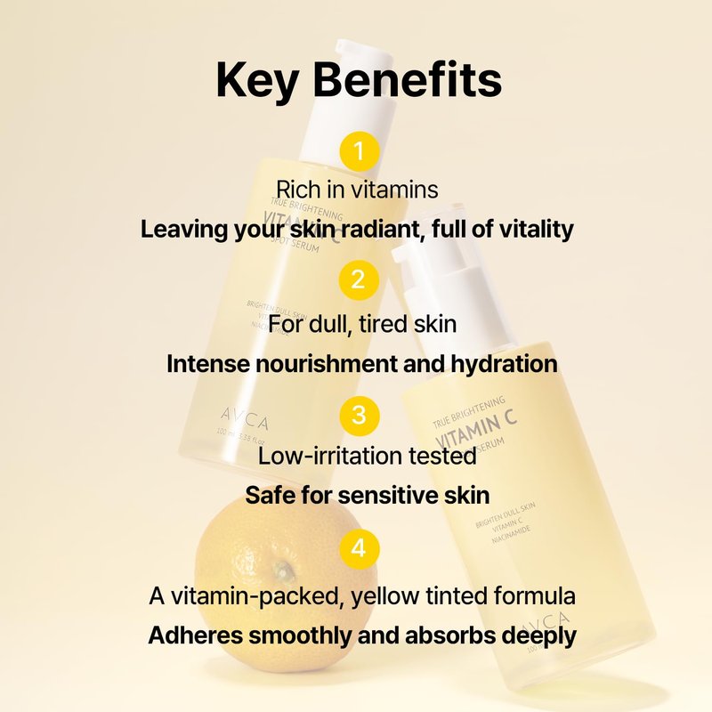 AVCA Vitamin C Brightening Serum - Antioxidant Face Serum for Dull Skin | Niacinamide Dark Spot Treatment, 100ml (3.38 fl. oz)
