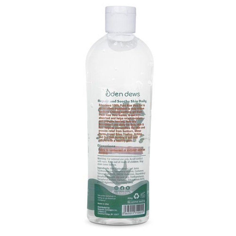 Eden Dews Organic Aloe Vera Gel 100% Pure & Natural Gel, Moisturizing, Face Skin & Hair Care, Sun Burn Relief, Hydrating & Soothing for Dry Skin Acne Razor Bumps, Made in USA, Unscented, 16 oz, 2-Pack