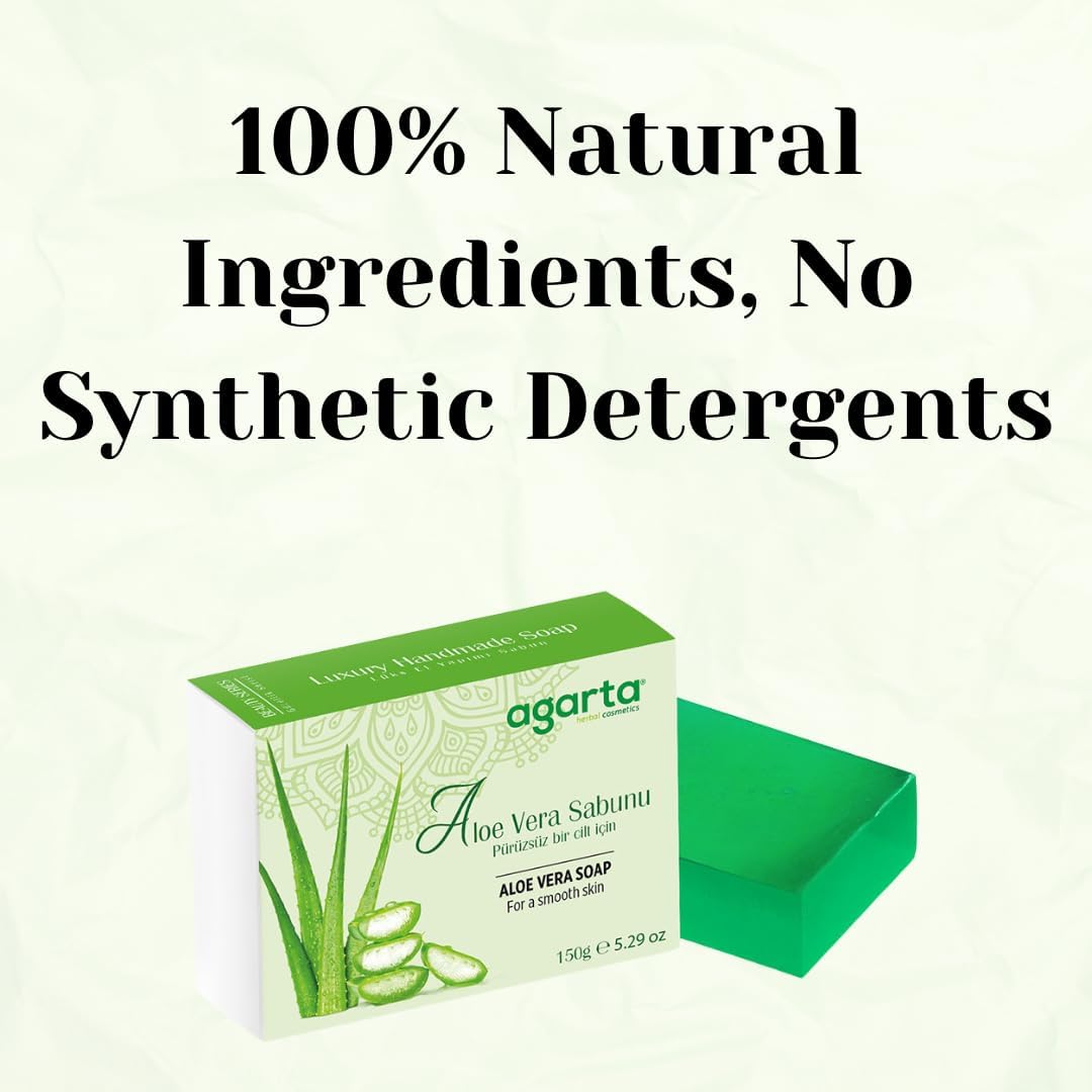 Agarta Handmade Aloe Vera Soap Bar – Natural Botanical Cleansing Soap for Skin & Hair Care, Vegan Clean Formula – 5.29 oz