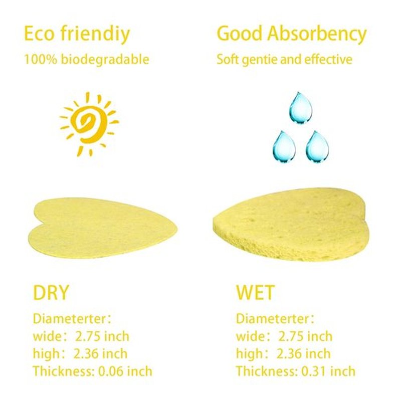 100-Count Compressed Facial Sponges for Estheticians Heart Shape Natural Cellulose Sponge Professional Cosmetic Spa Sponges for Face Cleansing, Massage, Pore Exfoliating, Mask, Makeup Removal, Yellow