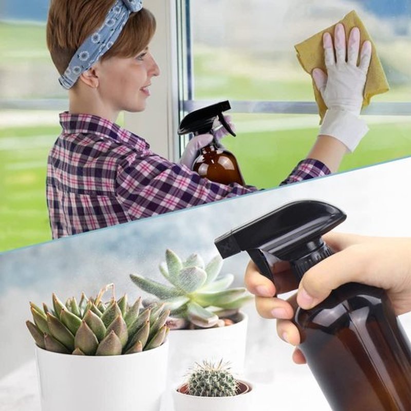 Bontip Glass Spray Bottle, Amber Glass Spray Bottle Set & Accessories for Non-toxic Window Cleaners Aromatherapy Facial Hydration Watering Flowers Hair Care (2 Pack/16 oz) (Amber)