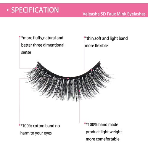 Veleasha Lashes 5D Faux Mink Lashes False Eyelashes Handmade Eye Lashes Wispy Fluffy Fake Lashes Eyelashes Natural Look 7 Pairs Luxurious Volume Fake Eyelashes Pack (5D32)