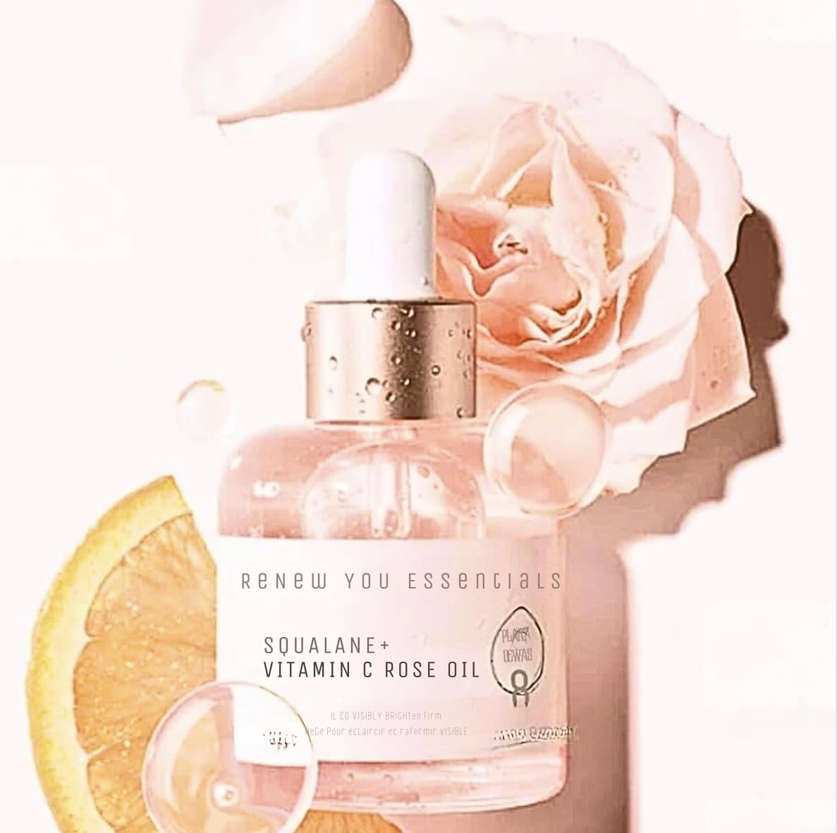 ReNew You Essentials Squalane and Vitamin C Rose Serum. Anti Aging Anti Wrinkle Brighten, Hydrate, Firm and Reveal Radiant Skin 1.0 ounces