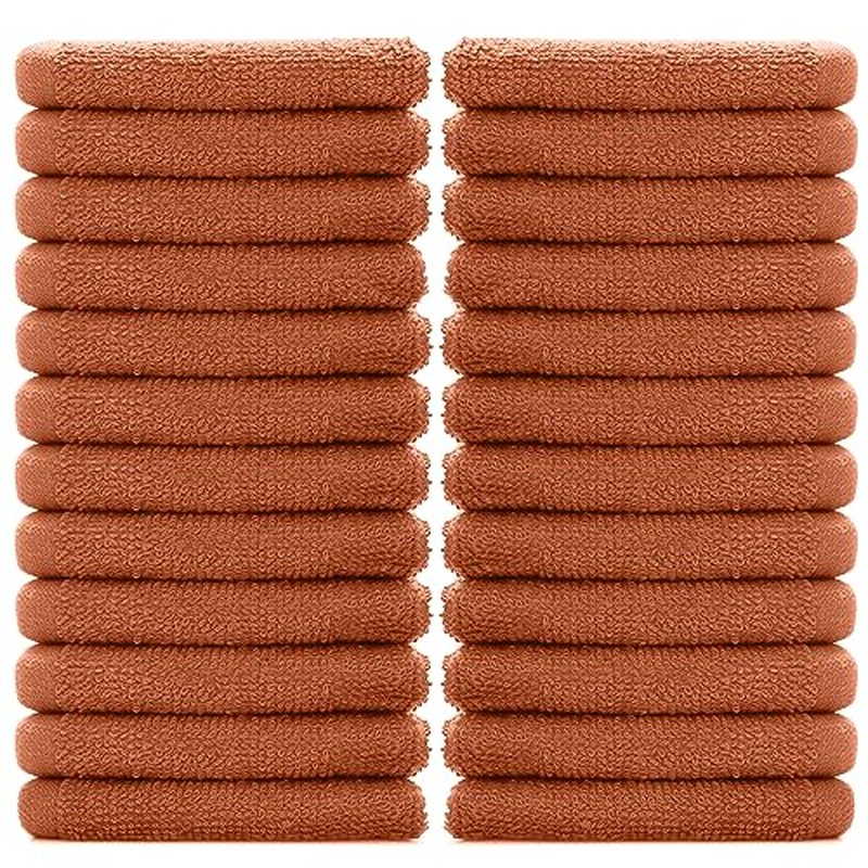 DAN RIVER 100% Cotton Washcloths 24 Pack Premium Quality Face and Body Cloth, Quick Dry Essential Towels for Bathroom, Hand, Kitchen & Cleaning, Baby Rugs | 12X12 in | 400 GSM | Orange Rust