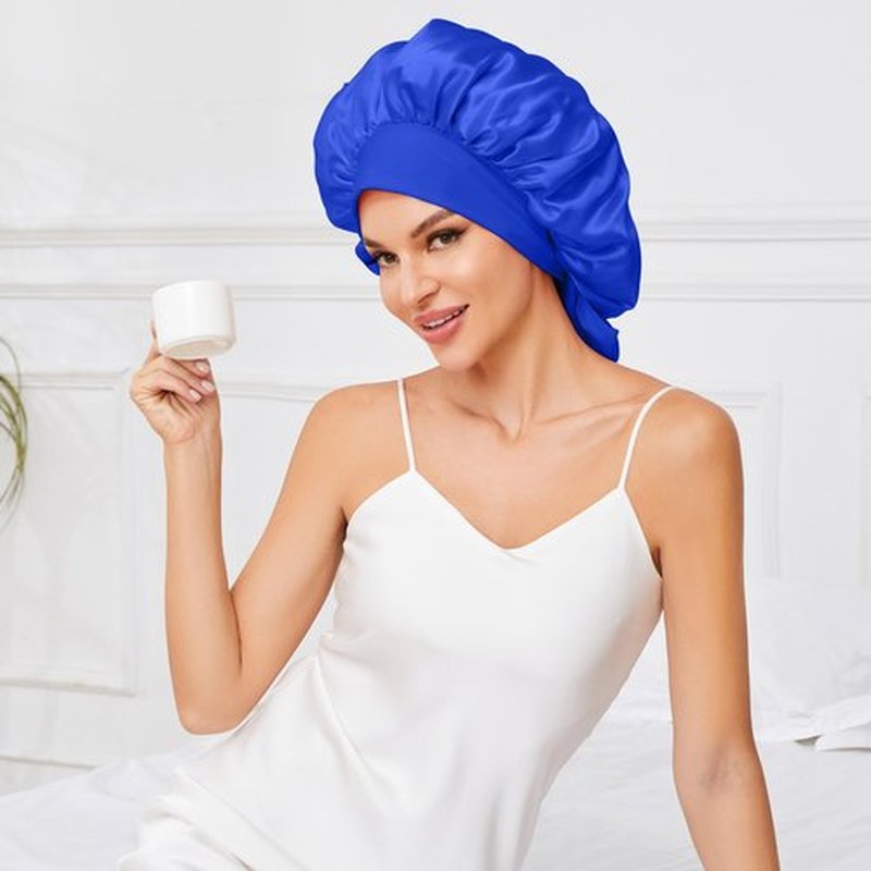 Large Silk Bonnet for Sleeping, Double Layer Satin Lined Hair Bonnets for Women Men with Tie Band Shower Cap