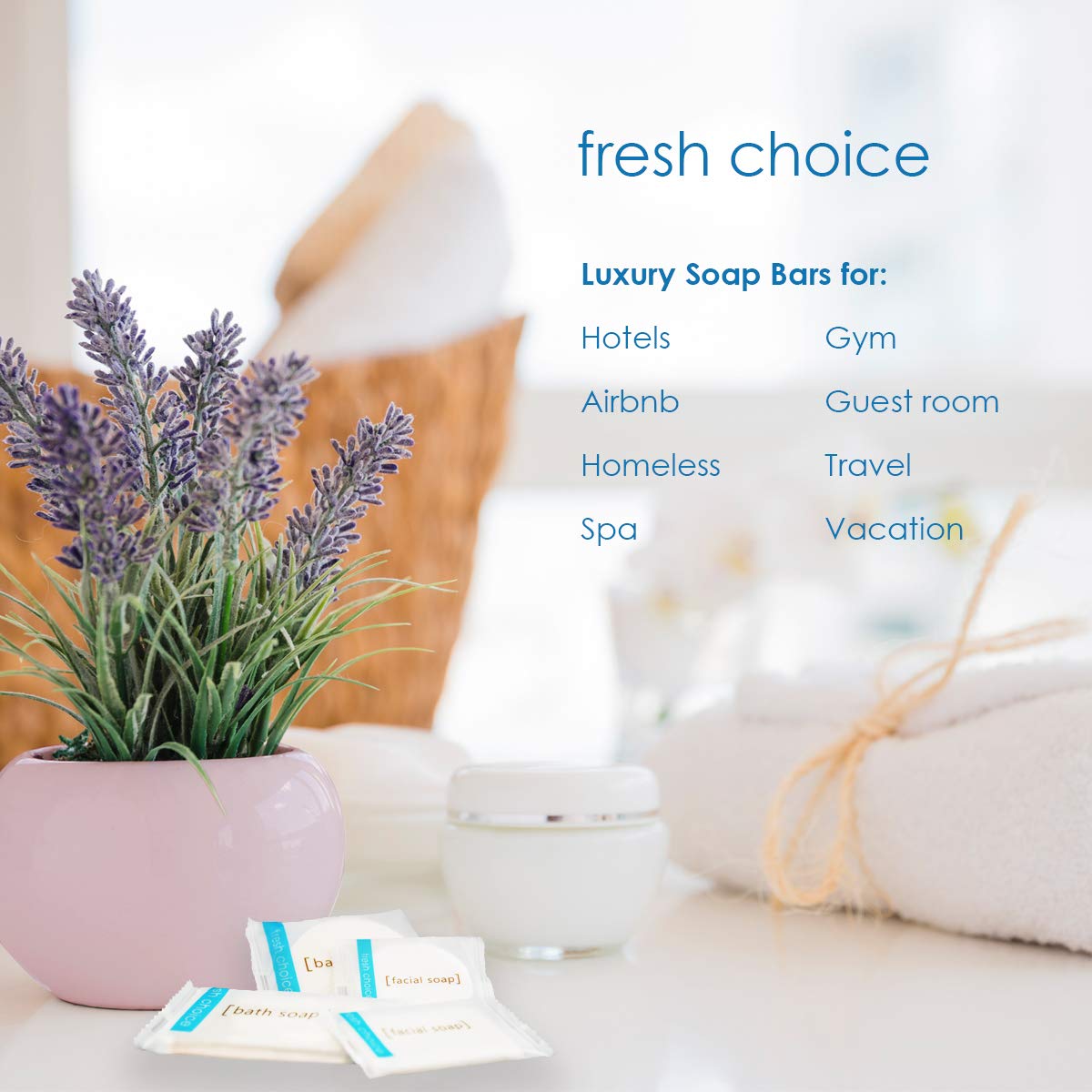 Fresh Choice Bulk Hotel Soap, Individually Wrapped Bar Soaps, Mini Trial Size Toiletries, Bath Body Hand Soap for Vacation Rentals and Motel Guest Bathroom, 0.85 oz, Pack of 50