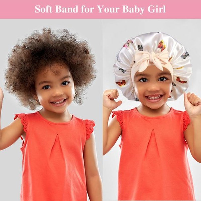 2+2 Satin Bonnets with Scrunchies for Kids, Cute Hair Bonnets for Girls Sleeping Curly Hair, D