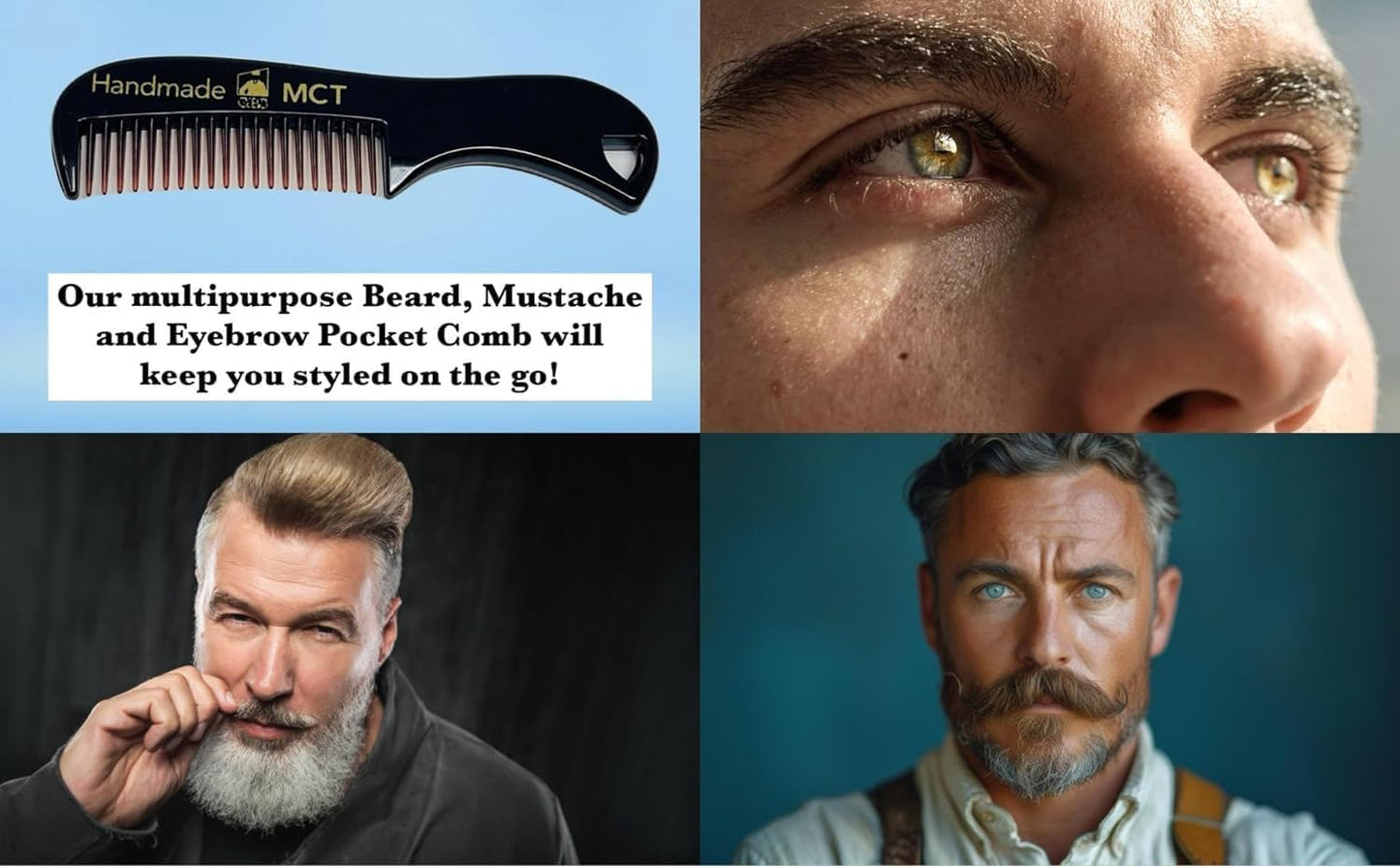 Gents Unscented Mustache Wax Kit – Extra Strong Hold, Fragrance Free – Includes Handmade Mustache Comb, Trimming Scissors & Black Beard Filler Pen