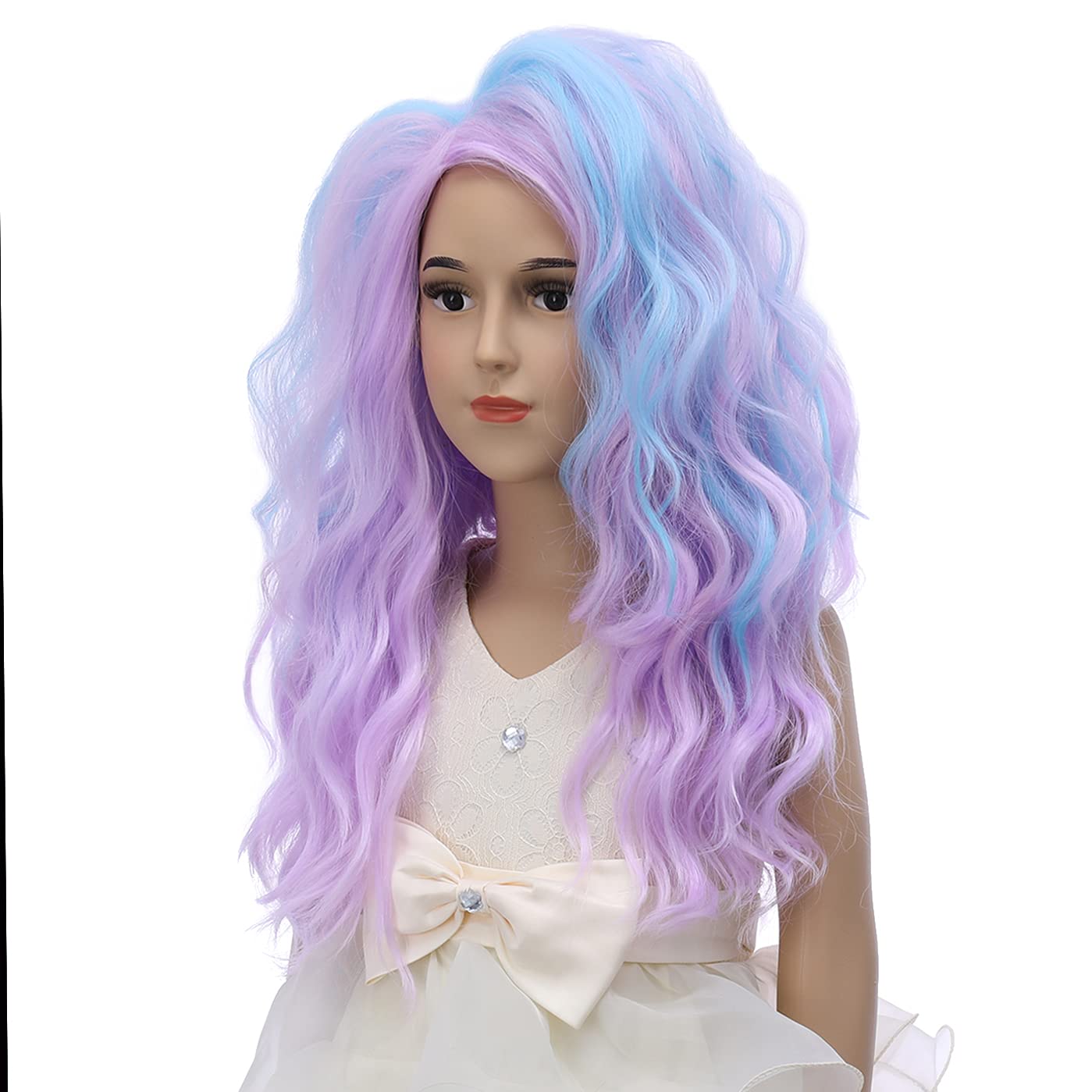 DUDUWIG Colorful Wig for Girls 20 Inch Long Multi Color Fluffy Cosplay Wig Halloween Costume Pink Purple Blue Wig for Women and Girls (Adult/Child)