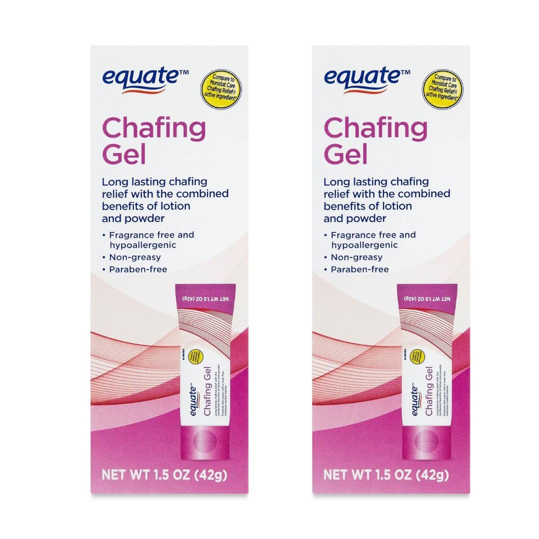 Equate Chafing Relief Gel, Anti-Chafe Protection, Fragrance/Talc/Paraban Free Chafing Gel, 1.5 Oz, (2 pack)