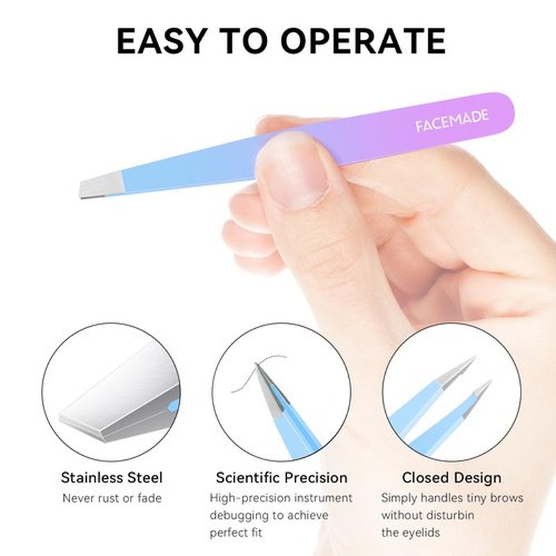 2 Pack Tweezers Set - Professional Stainless Steel Tweezers for Men and Women, Precision Eyebrow Tweezers for Facial Hair, Chin, and Ingrown Hair Removal (Blue&Purple)