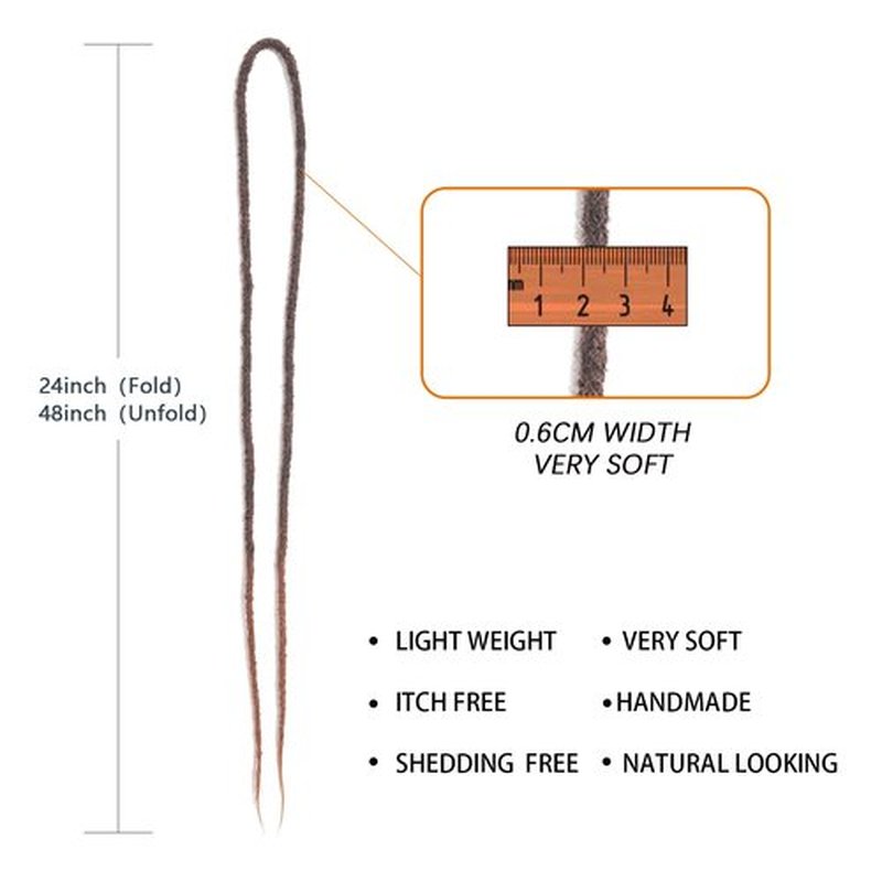 24 Inch Double Ended Dreadlock Extensions 20pcs Synthetic Thin 0.6cm Handmade Dread Extensions Styles for Woman #MT1B/30
