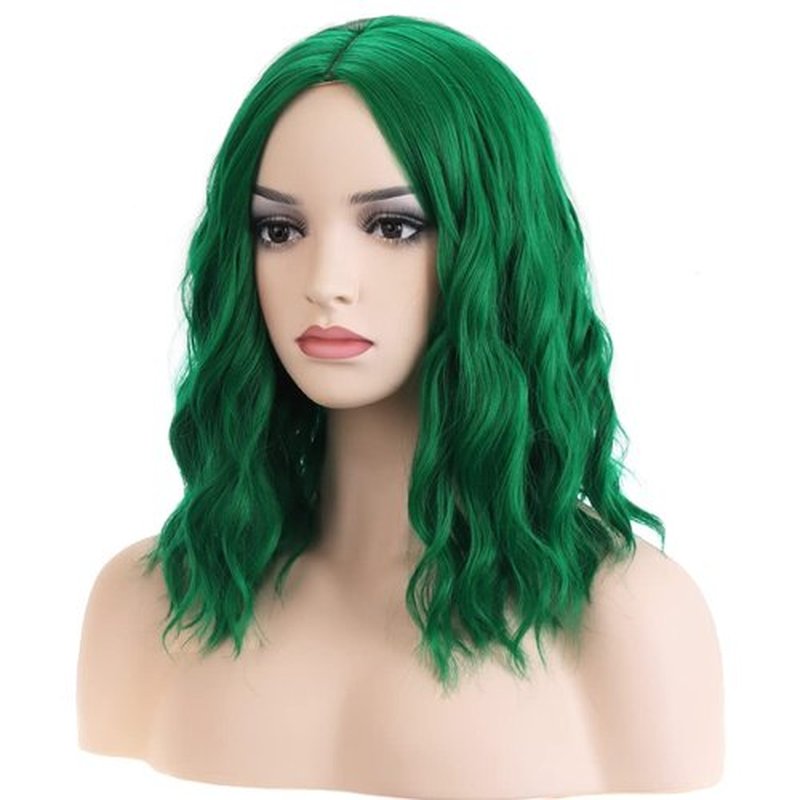 RightOn Emerald Green Wig for Women Short Curly Wig Green Bob Wig Beach Wave Wigs Shoulder Length Wig with Wig Cap