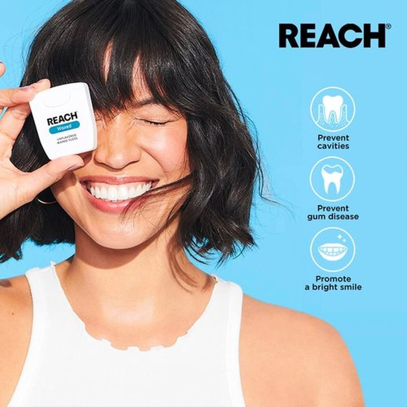 Reach Waxed Dental Floss | Effective Plaque Removal, Extra Wide Cleaning Surface | Shred Resistance & Tension, Slides Smoothly & Easily, PFAS Free | Mint Flavored, 200 Yards, 2 Pack