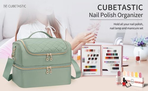 Nail Polish Organizer Case, Nail Supplies Storage Box Holds 45 Bottles Nail Polish & Nail Lamp, Travel Nail Tech Carrying Case, Nail Kit Bag For Nail Stuff & Manicure Tools