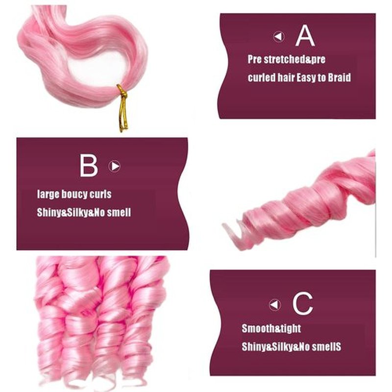 4 Packs French Curly Braiding Hair 24 Inch Loose Wave Spiral Curly Crochet Hair for Black Women Pre Stretched Braiding Hair with Curly Ends, pink#