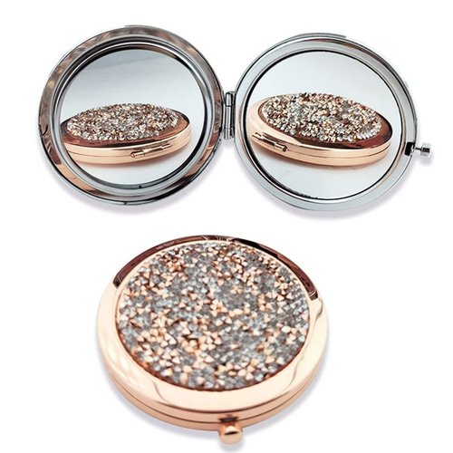 oaiqiy Oaiqiy Compact Mirror 2 Pieces, Handheld 2.75 Inch Travel Makeup Mirror, 1X/2X Magnifying Round Pocket Makeup Mirror(Rose Rose Gold Pack