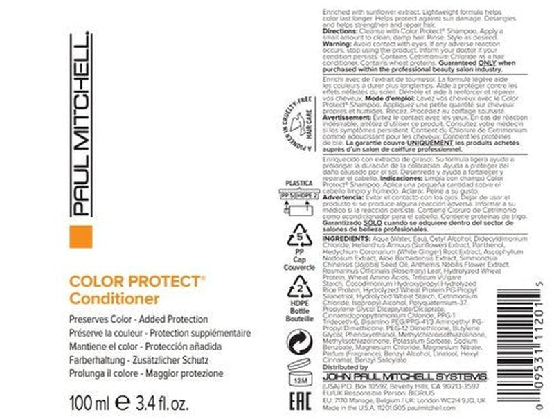 Paul Mitchell Color Protect Conditioner, Adds Protection, For Color-Treated Hair, 3.4 fl. oz.
