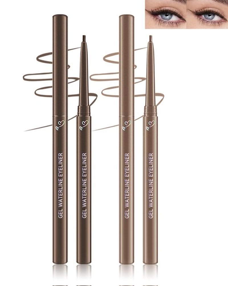 Brown & Light Brown Gel Waterline Eyeliner, Glides on Smooth Eyeliner Pencil, Matte Cream Soft Texture, Waterproof Smudge-Proof Long Wear Eye Liner Pen, High Pigment Colorful Eyeliner Gel Makeup-01+02