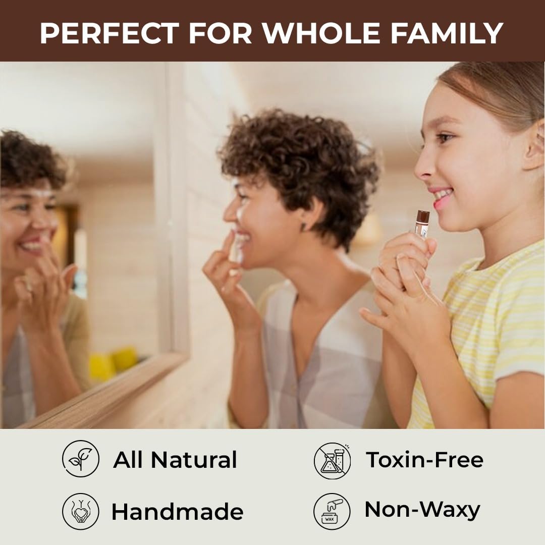 RaGaNaturals Natural Chocolate Lip Balm - Beeswax, Shea Butter, Jojoba Oil, Vitamin E - Smooth, long lasting Hydration, Moisturization for Dry & Cracked Lips - Gift -Handmade in USA (4 Pack)