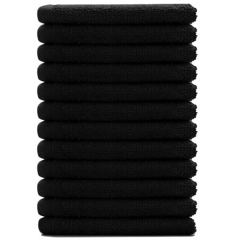 DAN RIVER 100% Cotton Washcloths 12 Pack Premium Quality Face and Body Cloth, Quick Dry Essential Towels for Bathroom, Hand, Kitchen & Cleaning, Baby Washcloths | 12X12 in | 400 GSM | Black