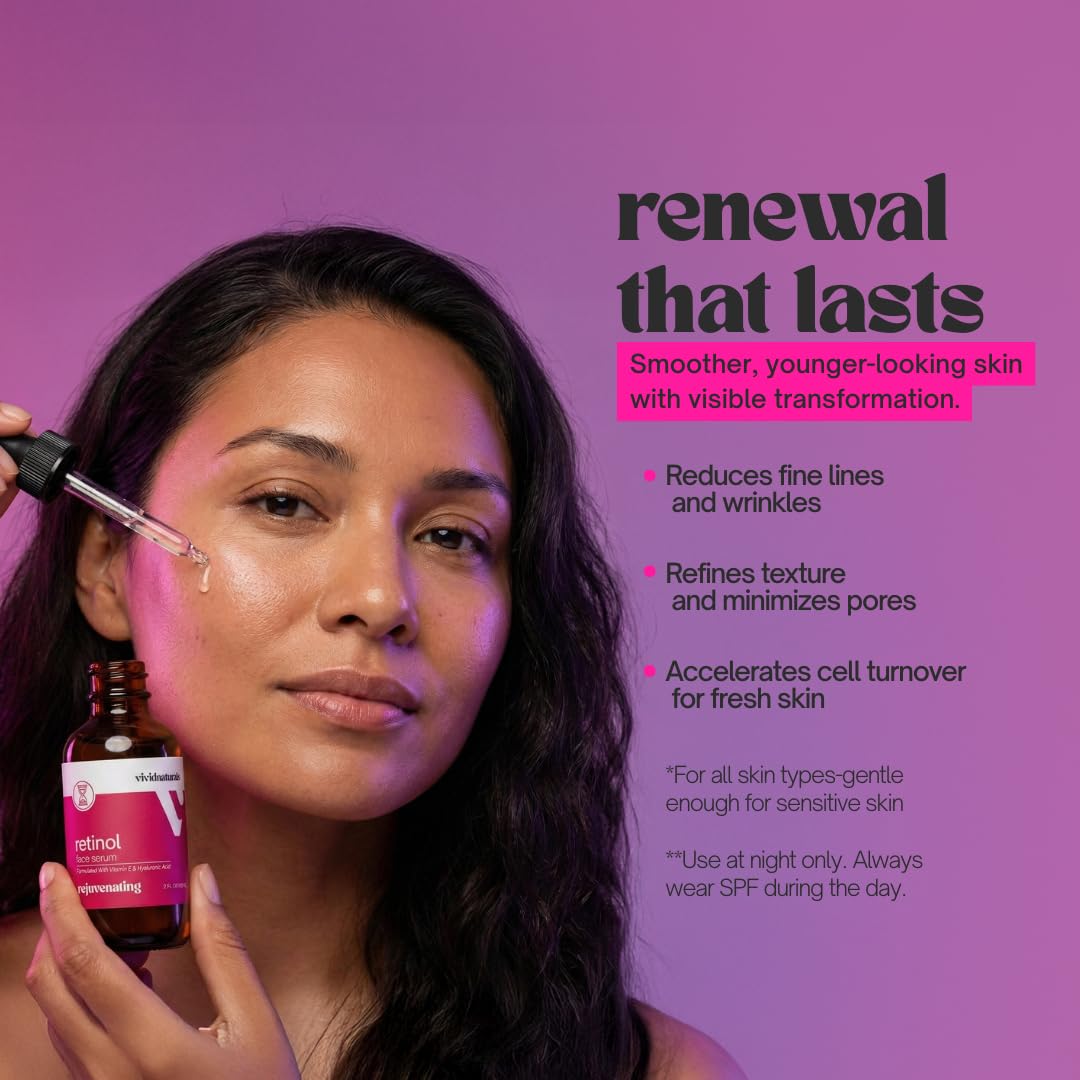Vivid Naturals Retinol Serum for Face Made in USA 60ml - Retinol Face Anti Aging Serum with Vitamin E Hyaluronic Acid Anti Wrinkle Night Serums for Skin Care Facial Serums for Aging Skin