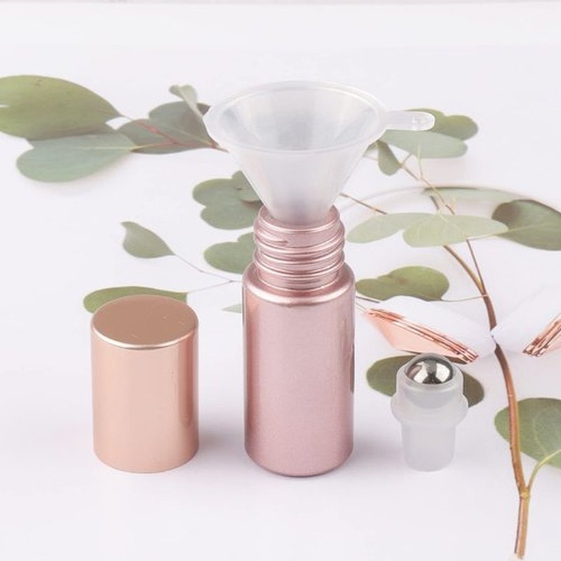 Newzoll 10 Pcs Roll-on Bottles Set, 5 ml (1/6 oz) Refillable Roller Bottles with Funnels & Opener, Glass Roll on Bottles Containers for Perfumes Aromatherapy Essential Oils Liquid, Matte Rose Gold
