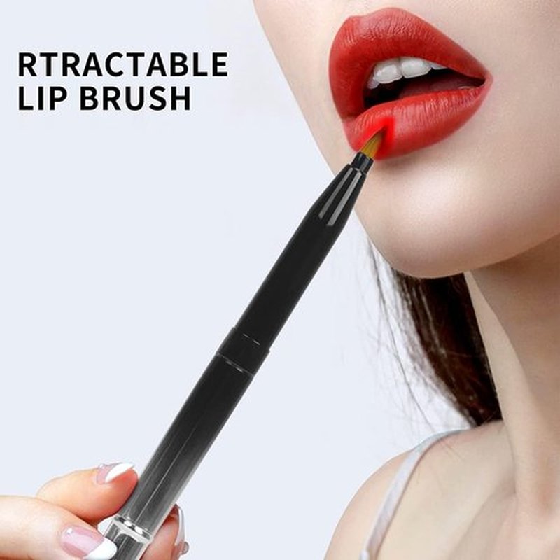 Exquisite Professional Lip Brush Applicators-Retractable Lipstick Brushes- Lipstick Gloss Makeup Brush Tool For Women and Girls (Two-Head-Gradient Black)