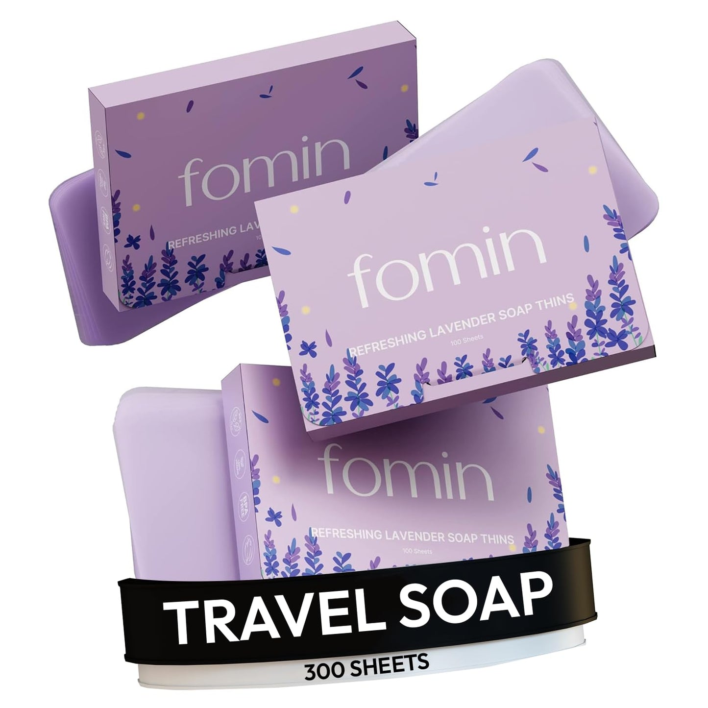 FOMIN - Paper Soap Sheets for Hand Washing - (300 Sheets) Lavender Portable Travel Soap Sheets, Dissolvable Camping Mini Soap, Portable Hand Soap sheet