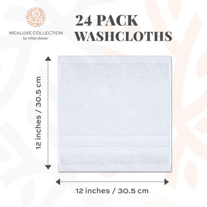Wealuxe White Washcloths for Body and Face Towel, Cotton Wash Cloths Bulk 24 Pack, Flannel Spa Fingertip Wash Clothes 12x12 Inch, Soft Absorbent Gym Towels