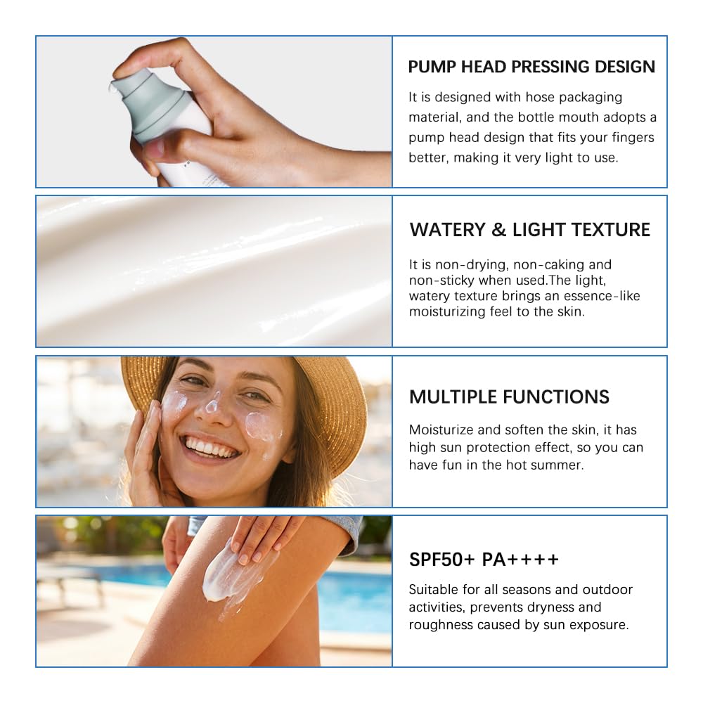 2Pcs Centella Sunscreen, Lightweight Hydrating Centella SPF50+ Water-Fit Sun Serum for All Skin Type and UV Defense