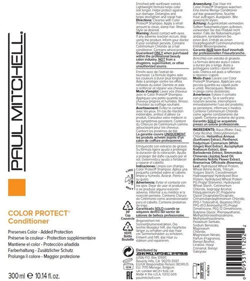 Paul Mitchell Color Protect Conditioner, Adds Protection, For Color-Treated Hair, 10.14 fl. oz.