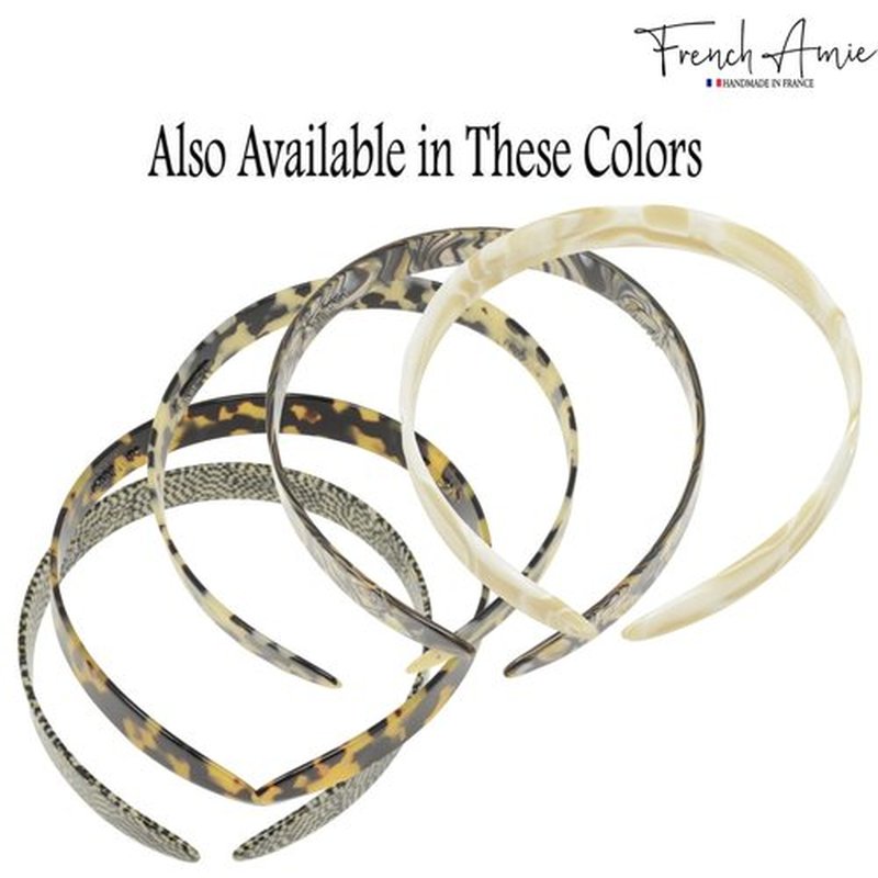 French Amie Wide 1/2" Celluloid Handmade French Hair Head bands Fashion Headbands for Women Very Flexible Strong Hold Grip Headbands Non Slip Durable Styling Girls Paris Women's Hair Accessories, Made in France (Silver Onyx Gray)