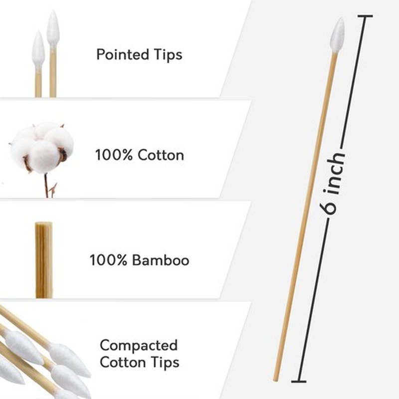 1000PCS 6 Inch Long Cotton Swabs - Highly Absorbent Cotton Swabs with Wooden Sticks - Lint Free Cotton on Smooth Bamboo Handle, Works Great for Makeup, Gun Cleaning, Pet Care