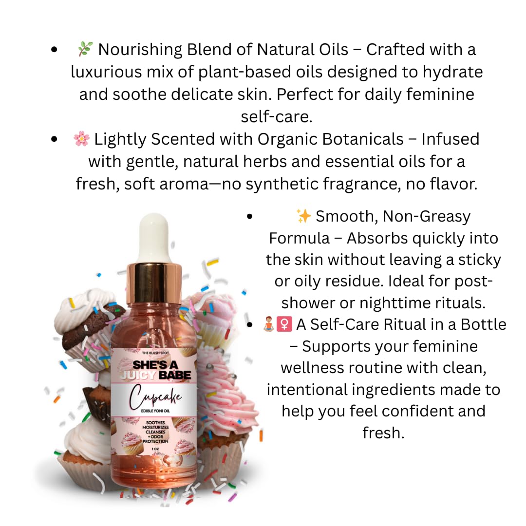 The Blush Spot -Cupcake Yoni Oil for Women – Feminine Intimate Oil for pH Balance, Ingrown Hairs & Moisturizing – Sweet Scented Natural Vaginal Oil for Daily Feminine Care Scented NOT Flavored