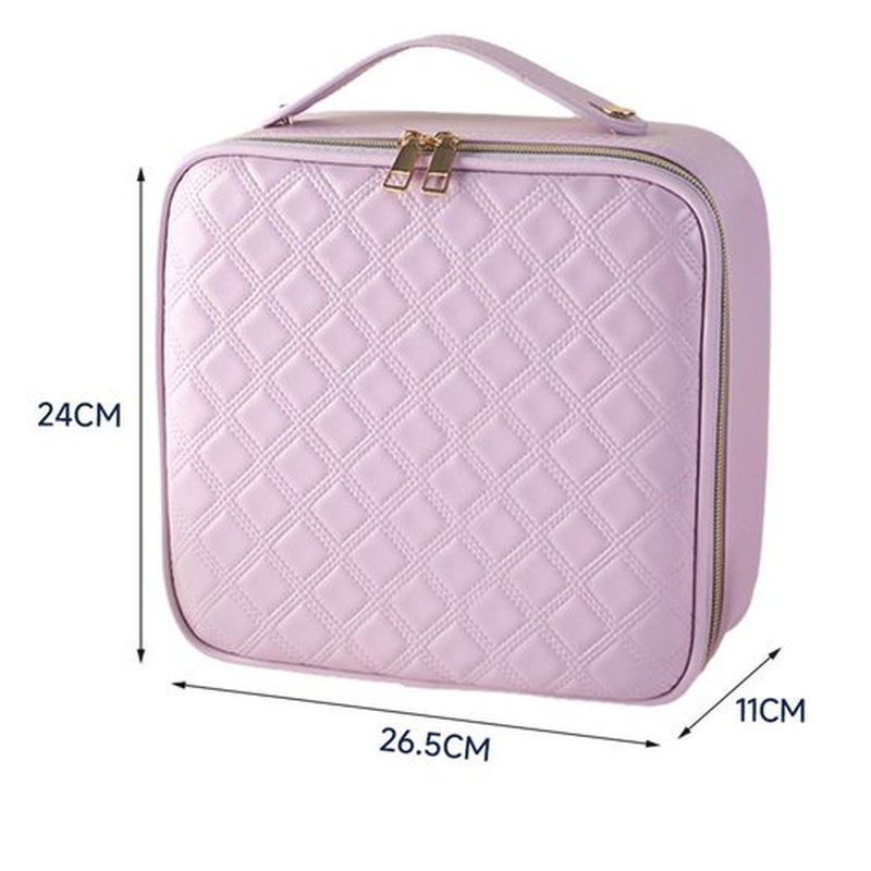 JXAUDEKK Large Capacity Travel Makeup Train Case with LED Mirror,Rechargeable LED Light for Makeup Cosmetic Case with Brushes Storage Organizer,Travel Box Cosmetic Bag for Women (Pu Leather Purple)