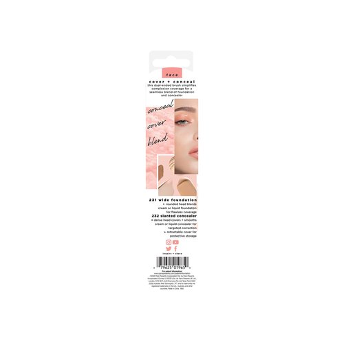 Real Techniques Cover & Conceal Dual Ended 2-in-1 Makeup Brush, For Flawless Foundation Coverage, Smooths and Conceals, Covers Blemishes and Imperfections, Flawless Results, Orange, 1 Count