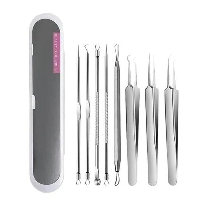 Usiveinborn Blackhead Remover, Usiveinborn Tweezers, Usiveinborn Professional Facial Blackhead Remover Tweezers, Pimple Popper Tool Kit, Ingrown Hair Tweezers (Eight-Piece Set)