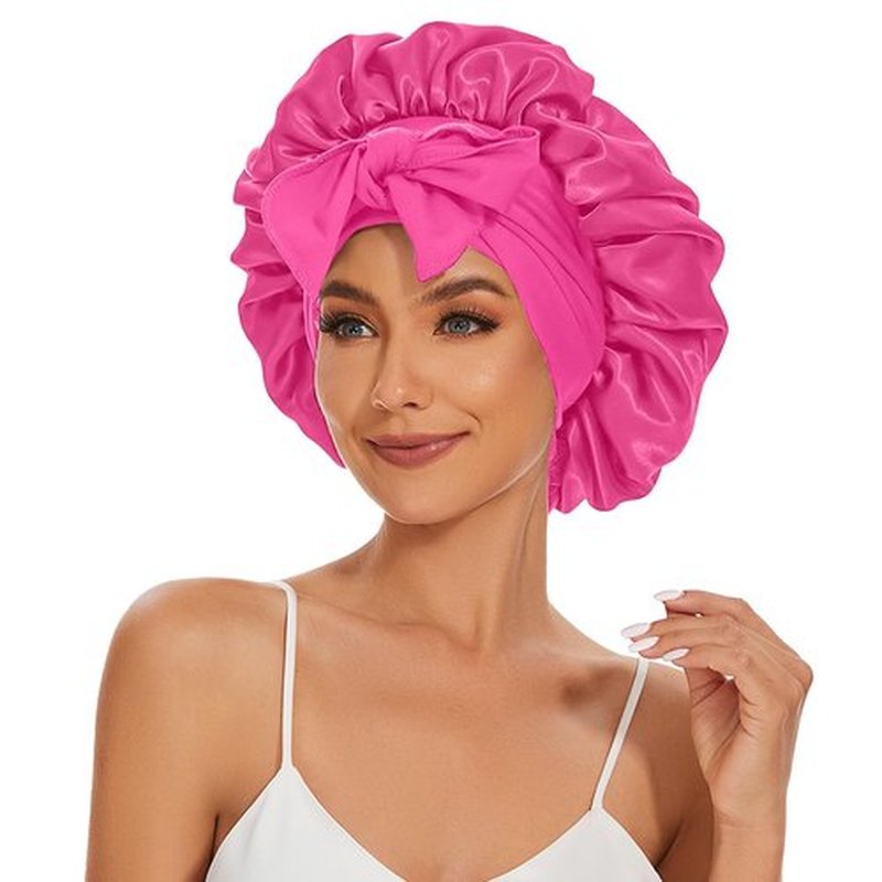 Satin Silk Bonnet Hair Bonnet for Sleeping Jumbo Sleep Cap, Bonnet for Women Curly Hair, Double Layer Bonnet with Tie Band, Shower Cap