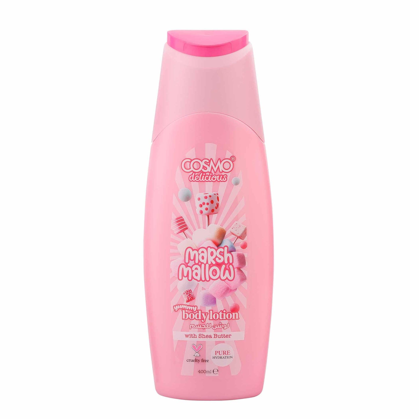 Cosmo Delicious Sweet Marsh Mallow With Shea Butter Pure Hydration Body Lotion 400ml, Hydrating & Nourishing, Non Greasy, Light Weight, Fast Absorbing Lotions, For All Skin Types, Marshmallow Scent