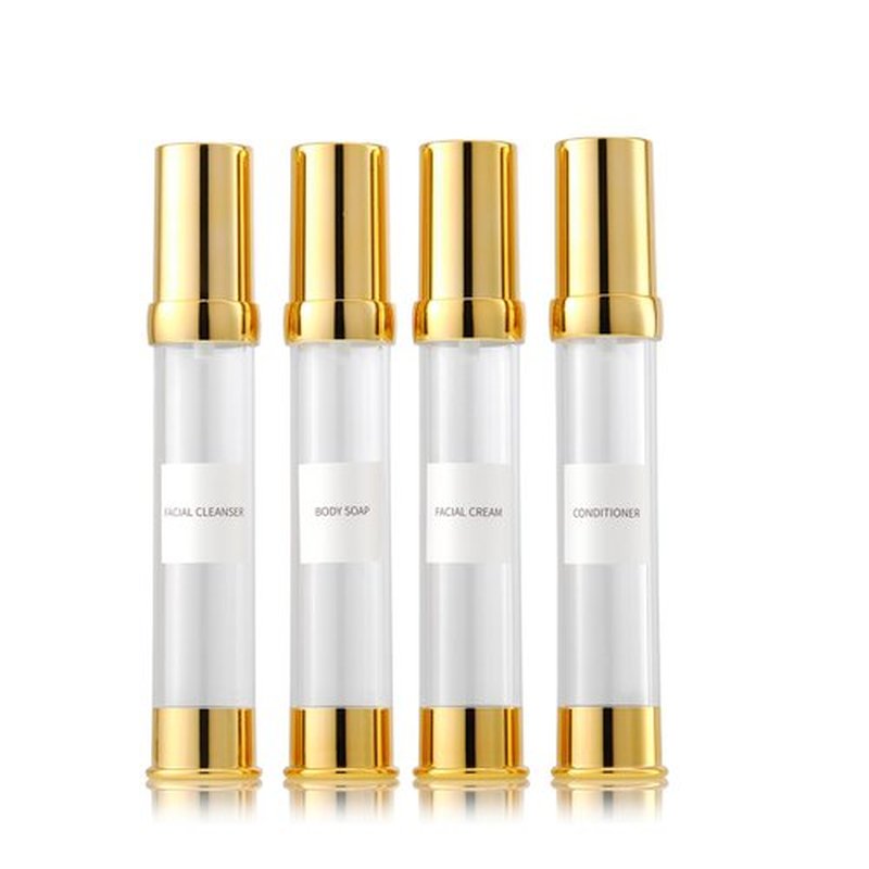 Golden Airless Pump Bottle Travel Set with Box Refillable Empty Cosmetic Pump Bottle Vacuum Pump Bottles for Liquids Such as Hand Soap,Toner,Foundation,Hair Oil,Lotion and Cream(1oz/30ml,4 Pack)