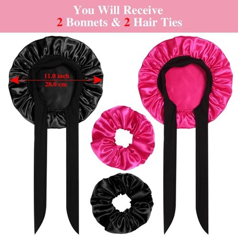 2+2 Satin Bonnets with Scrunchies for Kids, Cute Hair Bonnets for Girls Sleeping Curly Hair, F