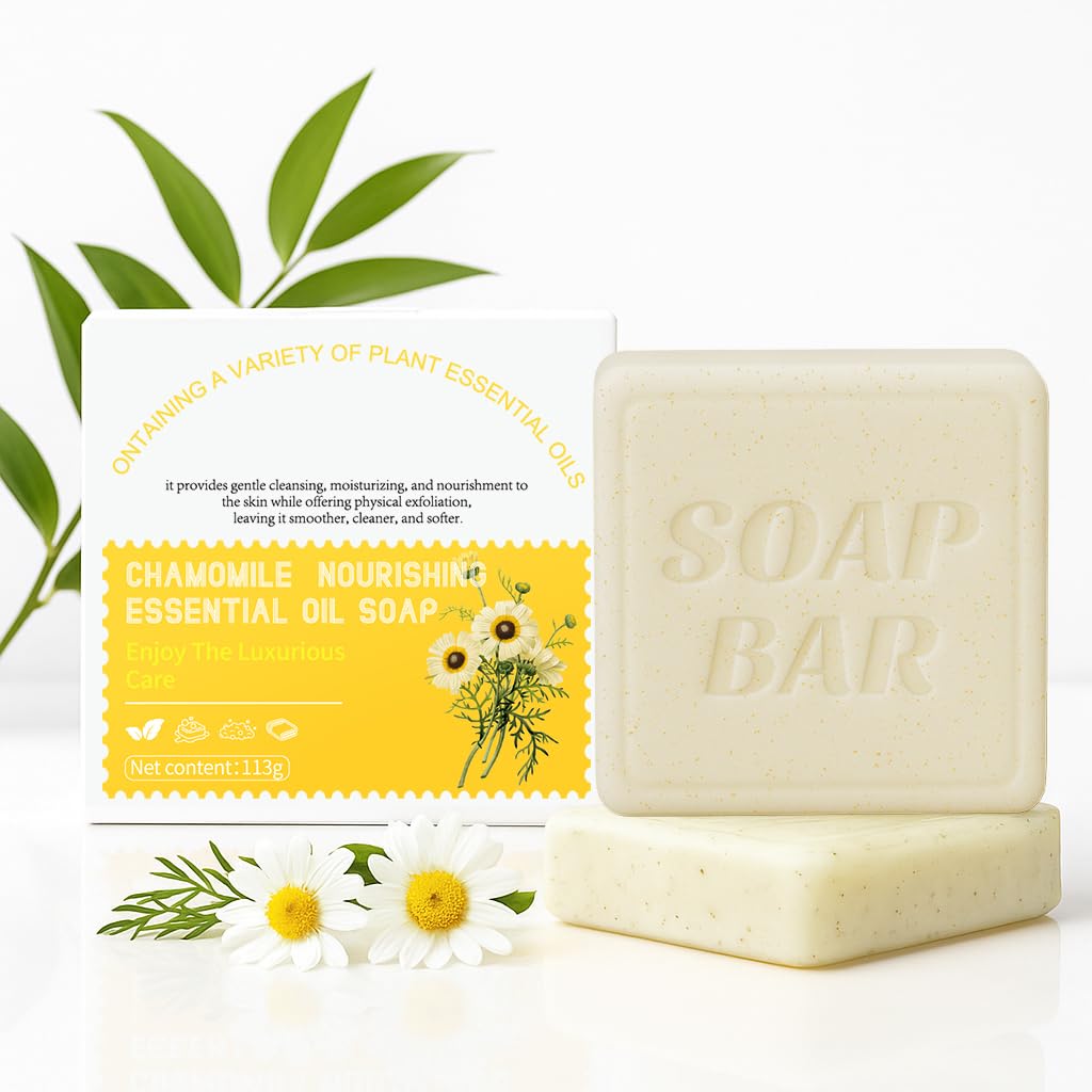AppXynn Nourishing Essential Oil Soap Bar, 3.99oz Natural Bar Soap, Cleansing Moisturizing, Handmade Soap for Body and Face,Chamomile