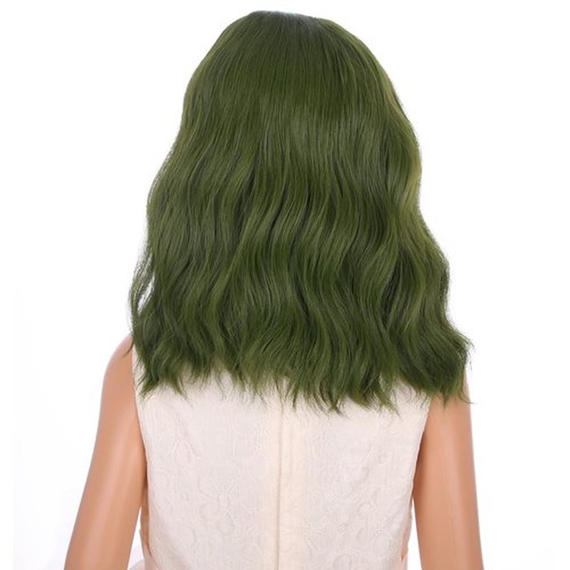 PATTNIUM Kids Child Olive Green Wig Dark Green Wig for Child Short Curly Wavy Green Wig Girls Shoulder Length Wigs Synthetic Cosplay Wig with Wig Cap