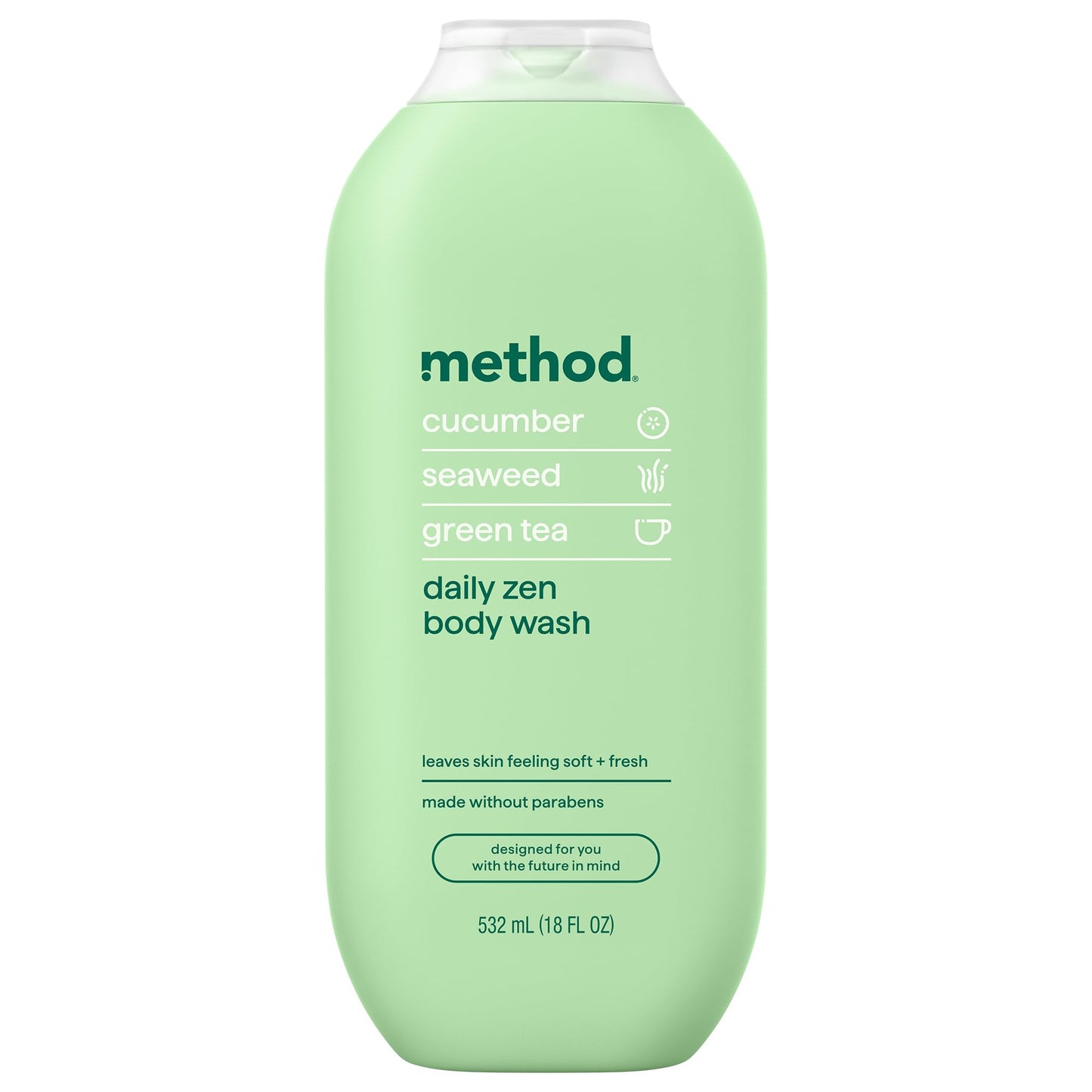 method Body Wash, Daily Zen - Leaves Skin Feeling Soft & Moisturized, Made Without Parabens, Notes of Cucumber, Seaweed & Green Tea, 18 fl oz