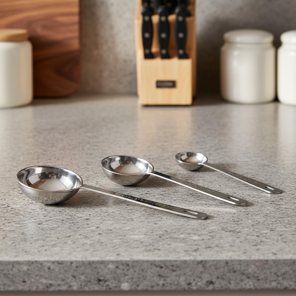 Amco Stainless Steel Measuring Spoons, Engraved Labels - Silver, Set of 4